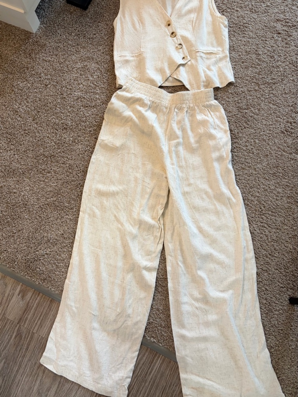 SHEIN - “NWOT” Cream Button-Front Vest with Matching Wide-Leg Pants - Picture 2 of 5